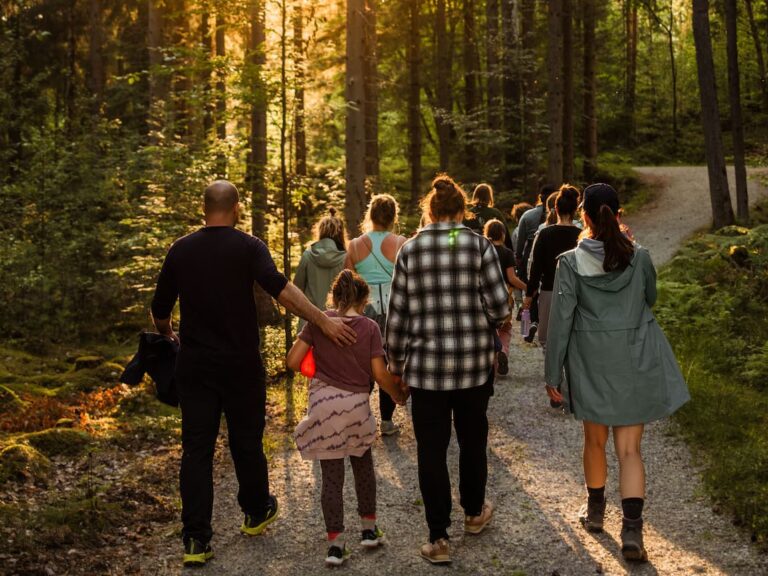 familie wandeling in het bos